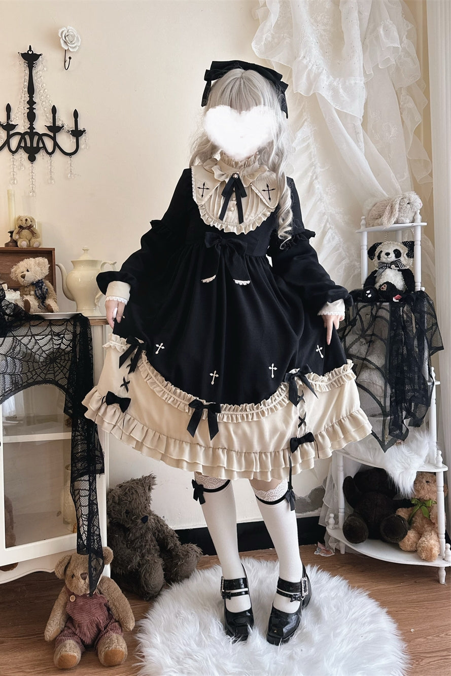 Plus Size Gothic Lolita Winter OP Dress, Cross Embroidery