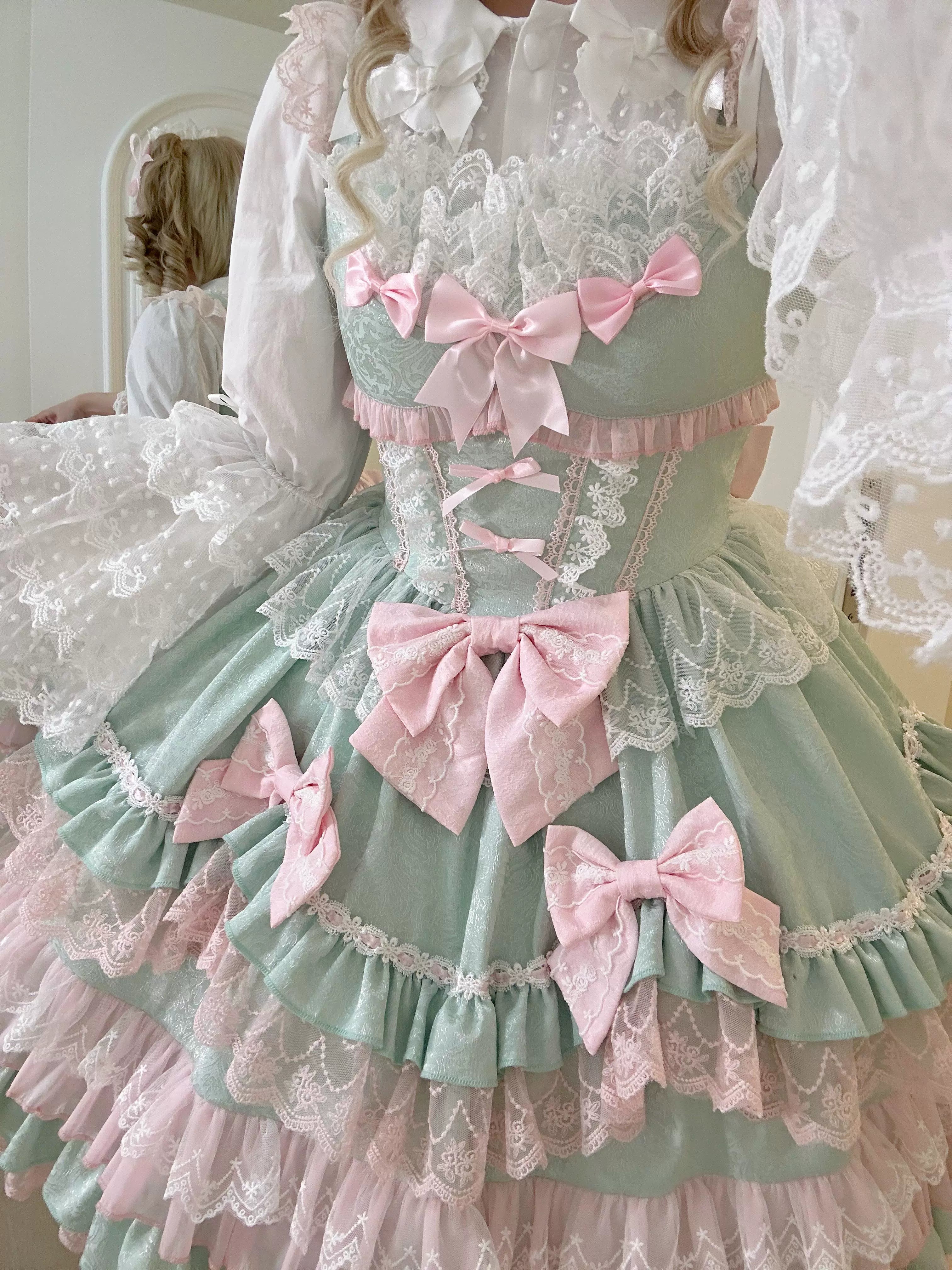 Flower Ode - Doll-like Sweet Lolita Jumper Dress Green JSK Only S