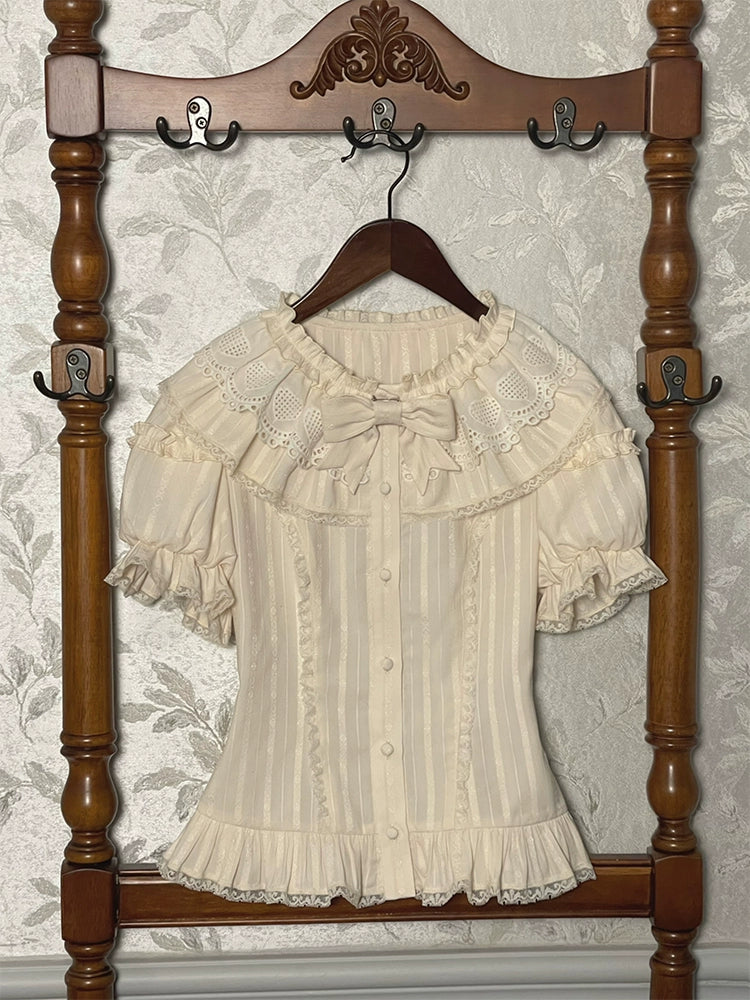 Alice Girl - Sea Salt Fairytale - Sweet Lolita Blouse Short Puff Sleeves Lolita Shirt Ivory blouse only XS