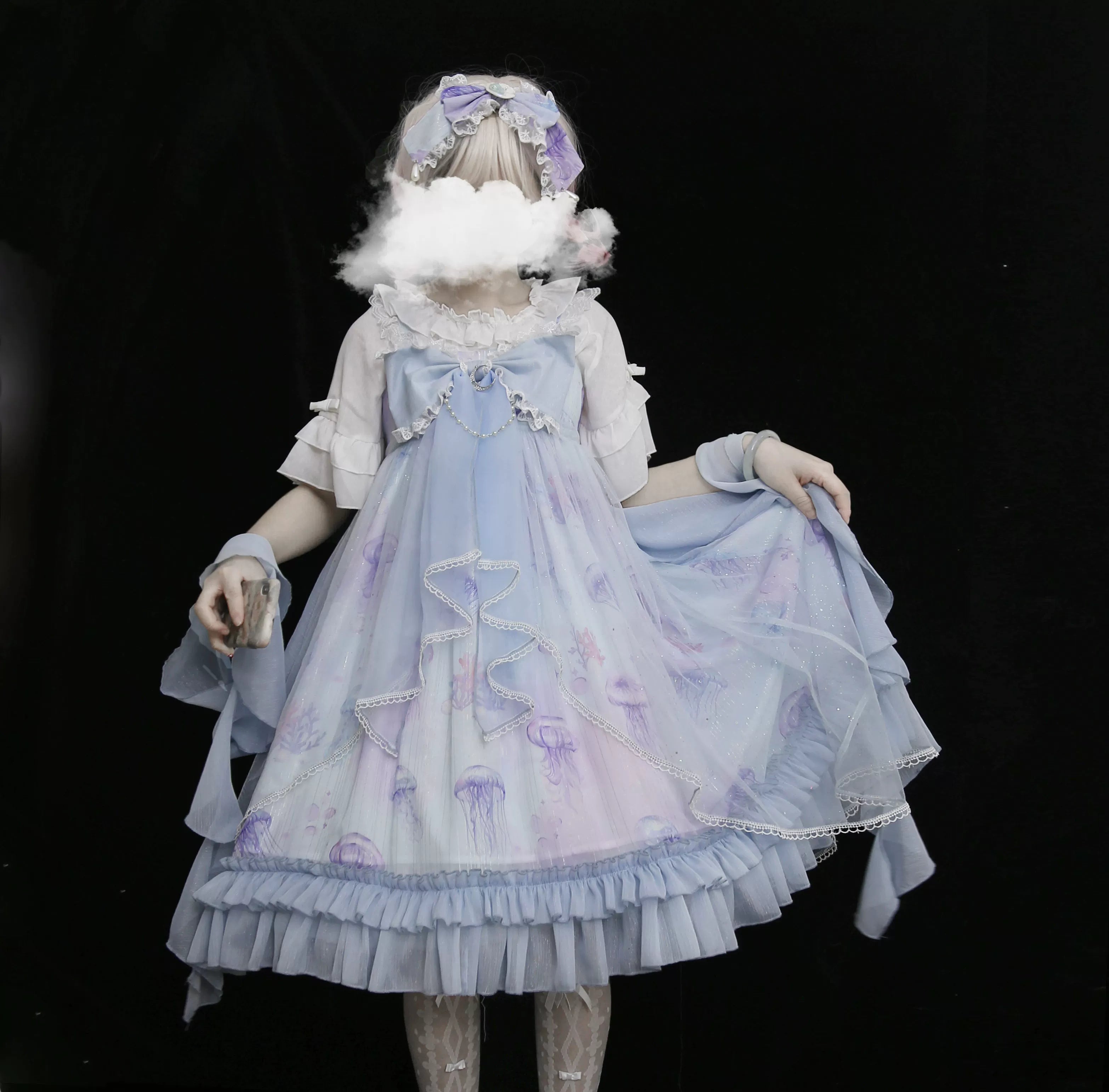 Coral Jellyfish - Sweet Lolita High-waist JSK Dress, Jellyfish & Coral Print 44906:827422
