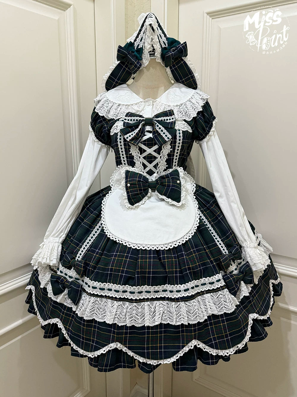 Plaid Petal Bunny - Old School Lolita Plaid OP Dress, Petal-shaped Hem 44673:818226