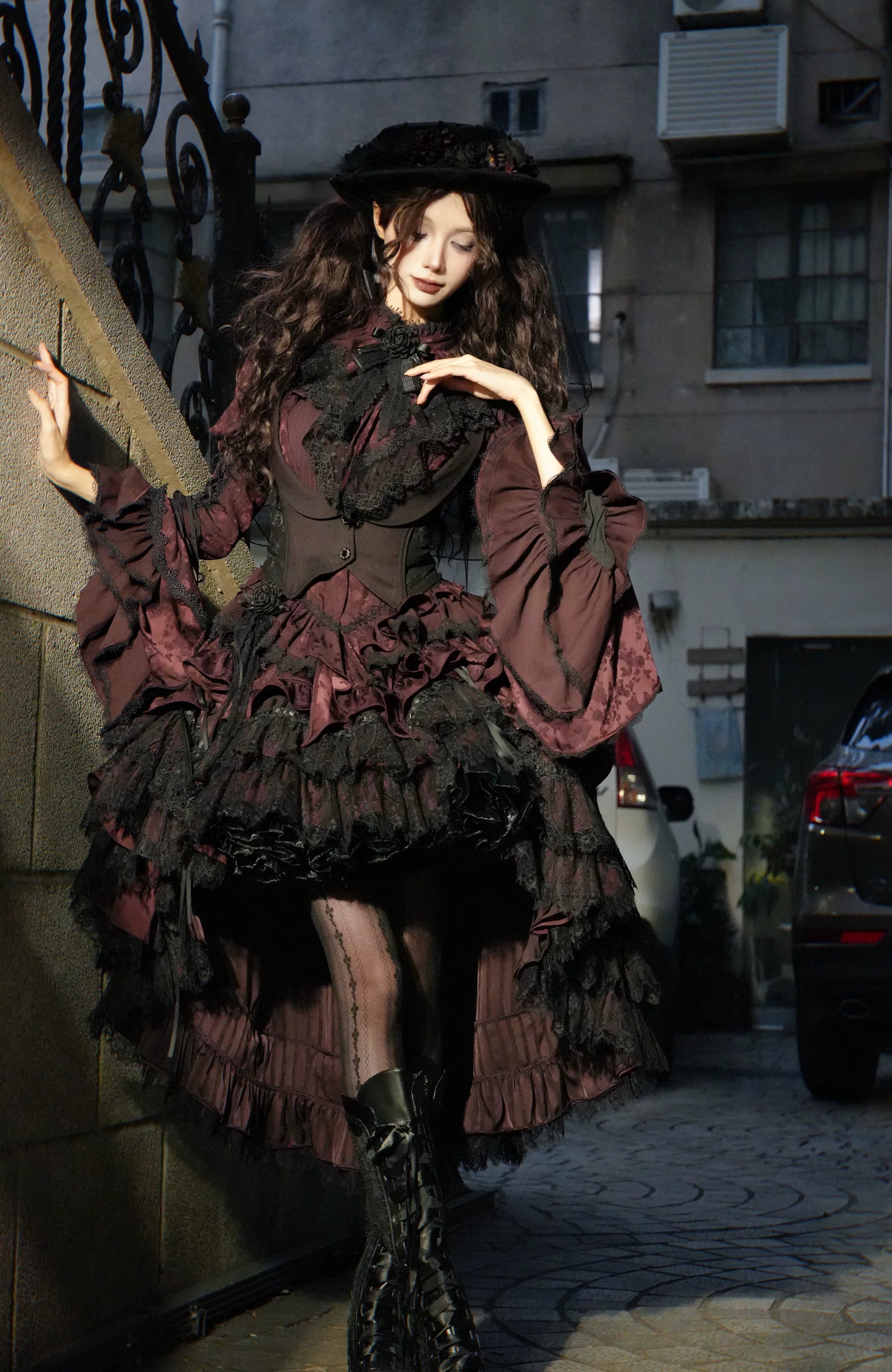 Victoria's Praise - Gorgeous Gothic Lolita Blouse & High-low Hem Skirt 44898:828072