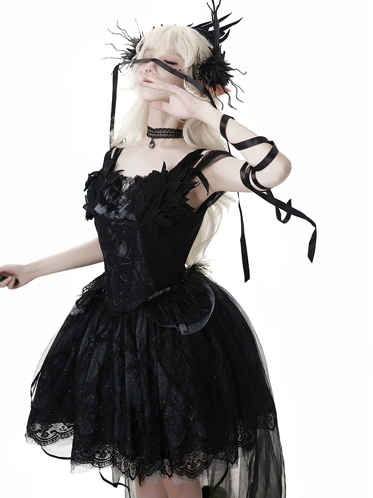 Your Princess - Star Swan Dream - Black Gothic Lolita JSK Dress, Swan Embroidery 43363:798590