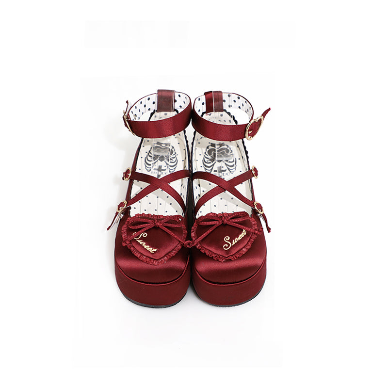 MODO - Deep Sleep Dream - Kawaii Lolita Shoes Muffin Platform Round Toe 34 burgundy