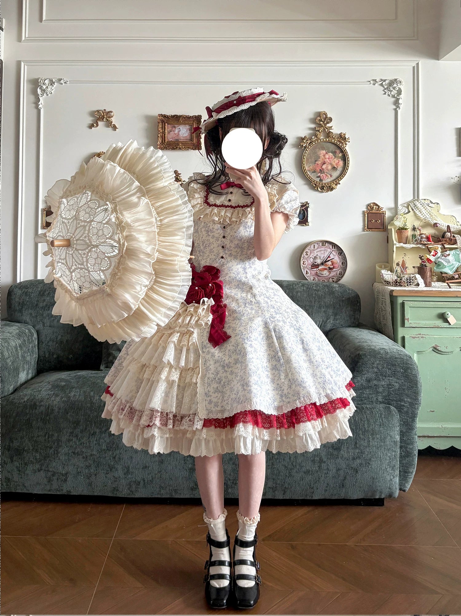 Miss Bula - Cotton Old School Lolita Floral Print OP Dress