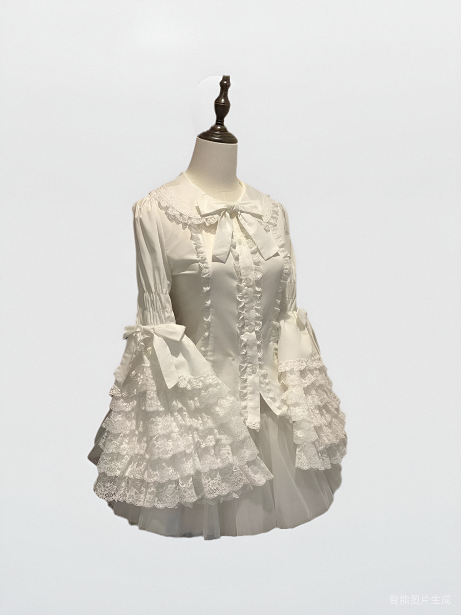 Mengfuzi - Cannelés - Elegant Lolita Cotton Blouse, Hime Sleeve S White Cotton (2.0 version)