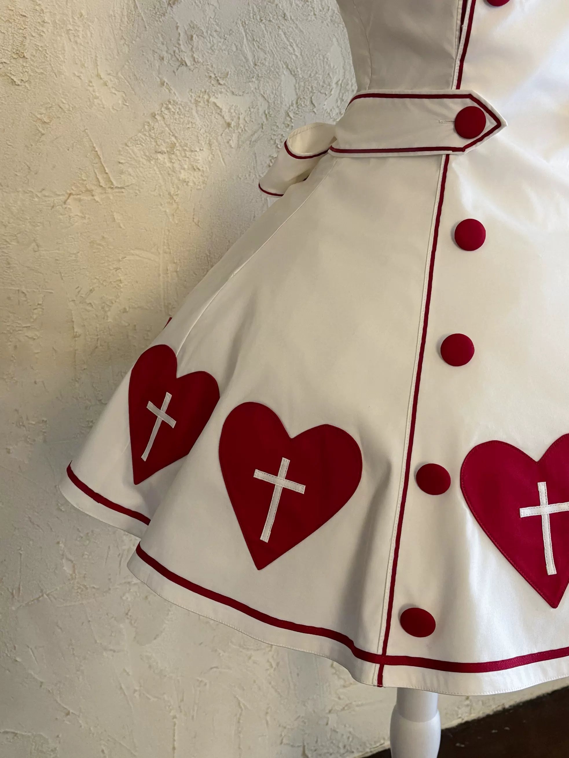 Sweet Heart Hospital - Old School Lolita Stand Collar OP Dress, Heart-cross Patches