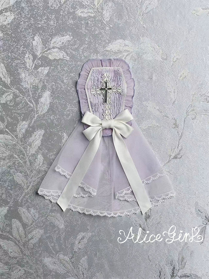 Alice Girl - Cross Maiden - Gothic Lolita Headdress With Cross & Voile Trailing A Lavender Clip Headdress Only