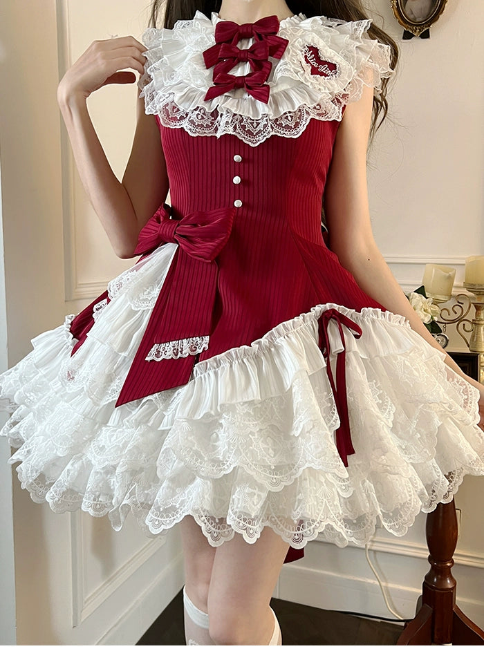 Alice Girl - Arrogant Miss - Sweet Lolita Jumper Dress with Tiered Lace Dress 41484:699392