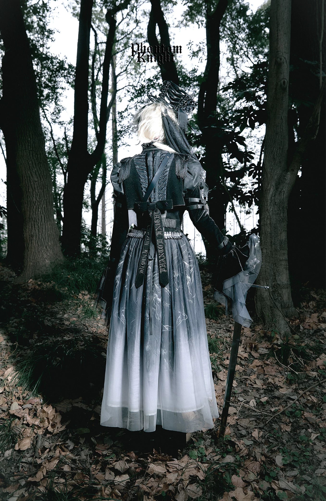 Ghost Knight - Gradient Gothic Lolita Printed Skirt, High-waist