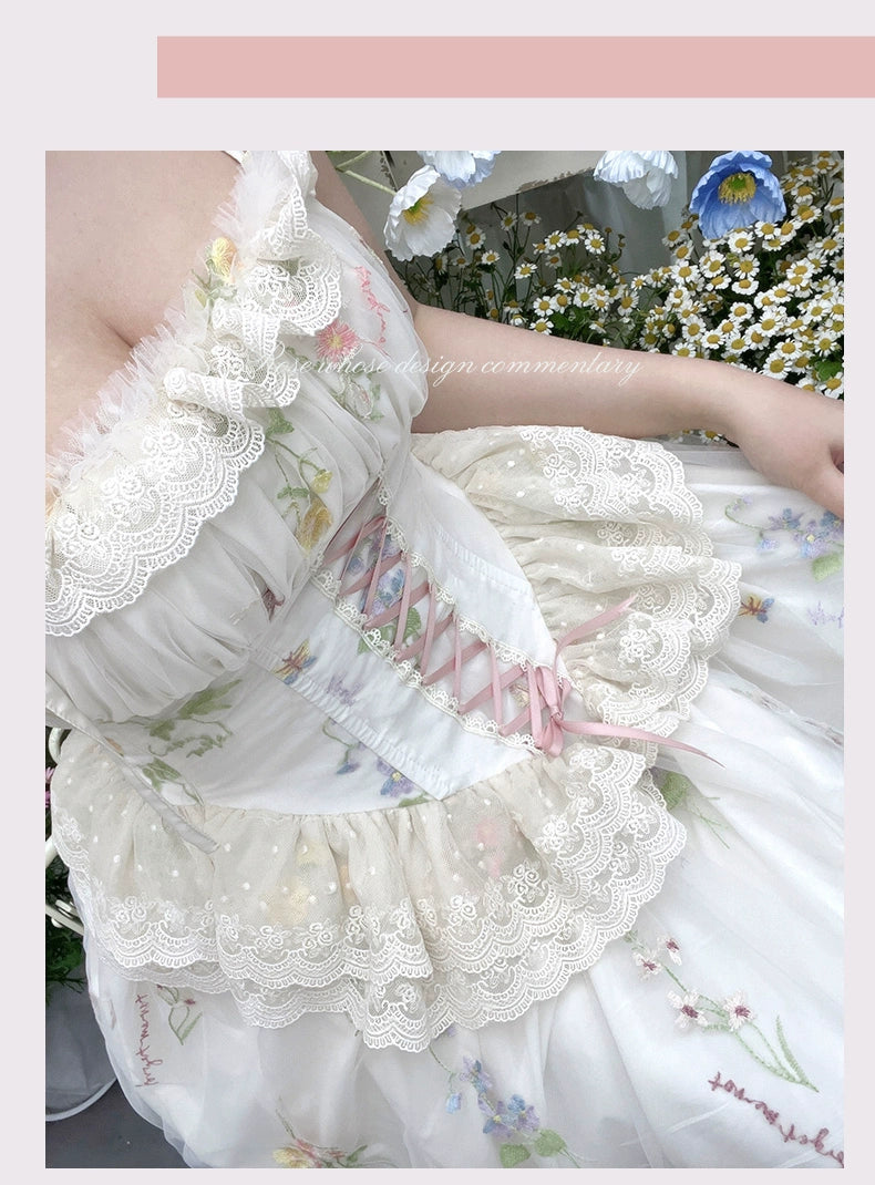 Diamond Honey - Spring Bouquet - Sweet Lolita JSK Dress Fairy-like Embroidered Mesh Dress