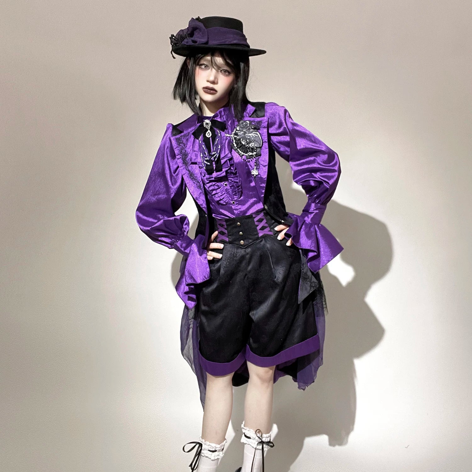Moonnight Return - Ouji Lolita Jacquard Pants & Shorts, Side Pockets 44596:814313