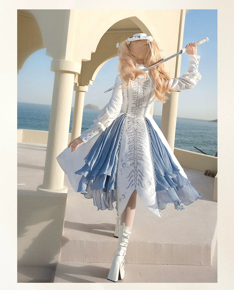 Forest Fluorescent Carps - Crumbling Skeleton - Ouji Lolita Vest Fishbone Embroidery Prince Pants Suits