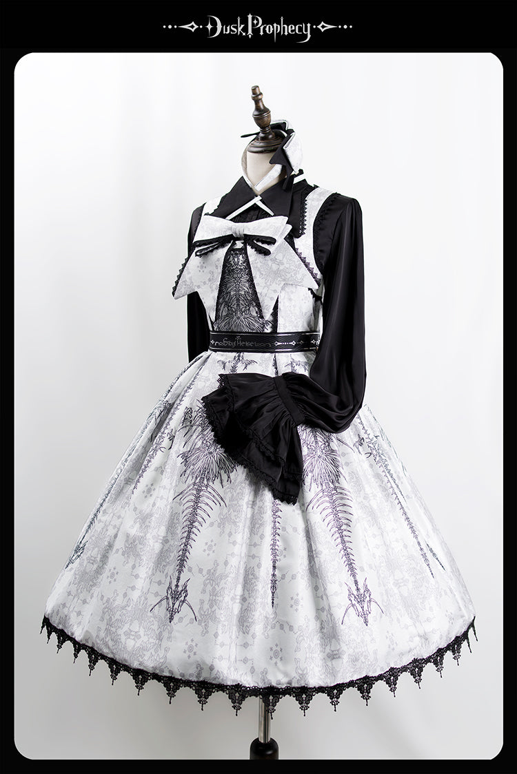 DuskProphecy - Coccyx - Elegant Lolita Dress High Waist Fishbone Print JSK Set (L M S) 34722:466396