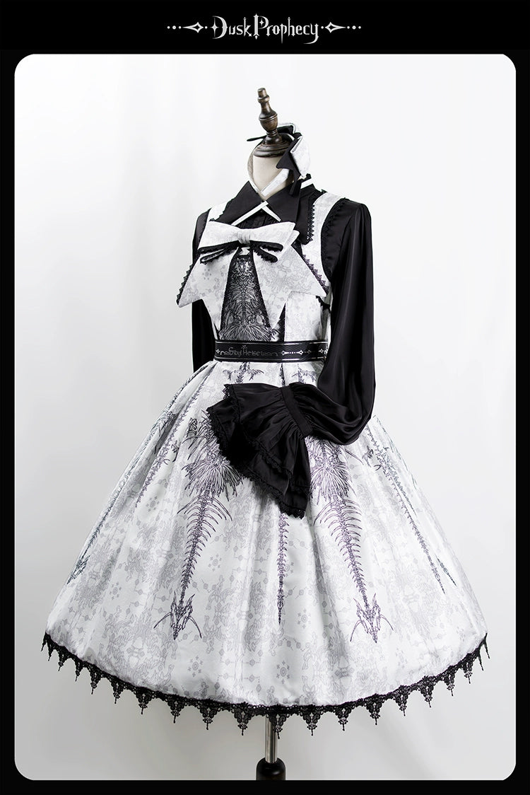 DuskProphecy - Coccyx - Elegant Lolita Dress High Waist Fishbone Print JSK Set 34722:466518