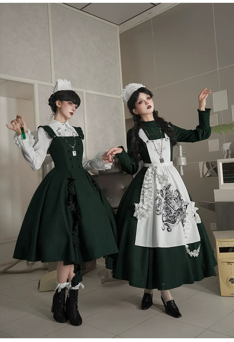 With PUJI - Letter and Poetry · Abyss Clinic - Gothic Lolita Green Dress Set 43929:789701