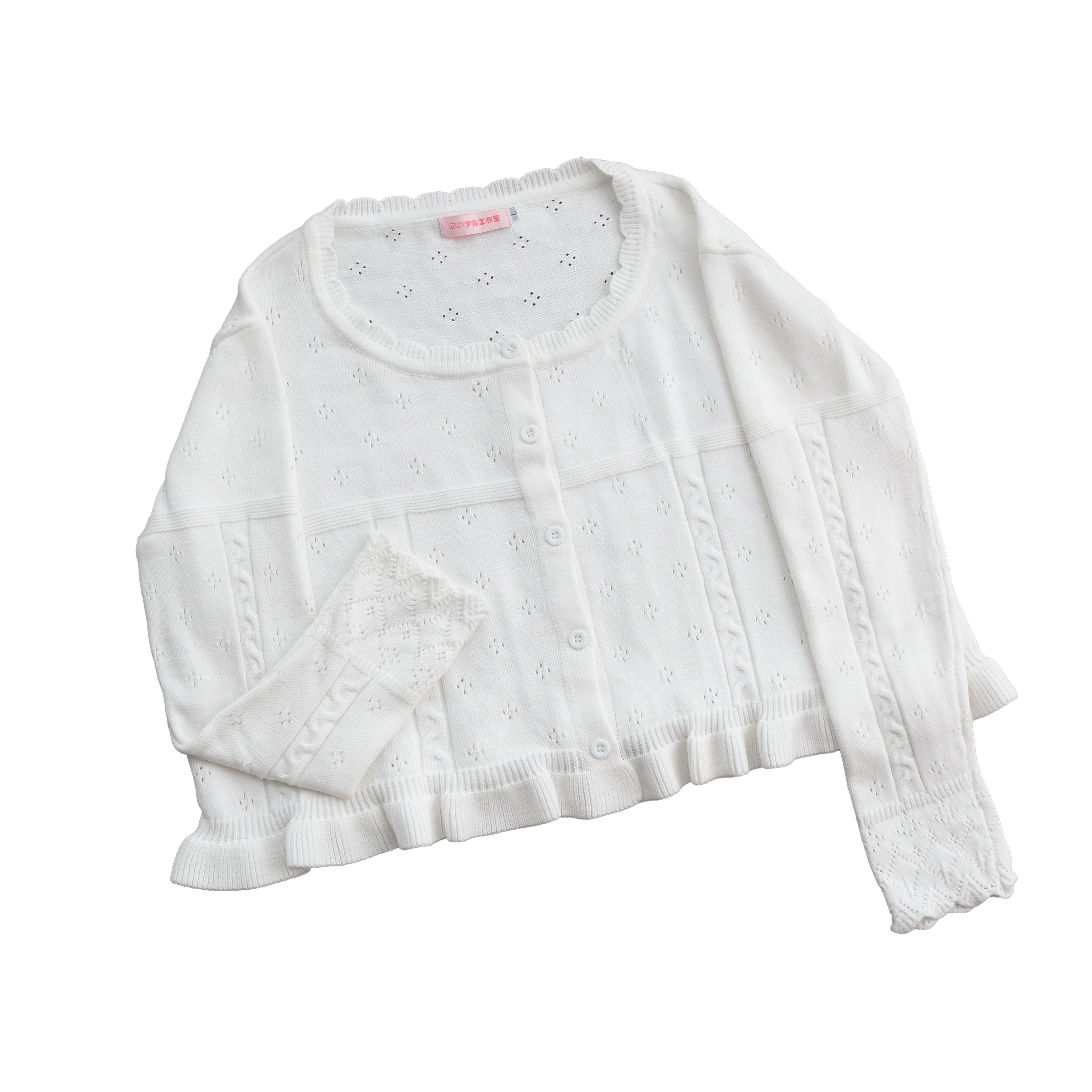 MIST - Kawaii Lolita Sweater Cardigan, Ruffled Lace Hem 43896:789166