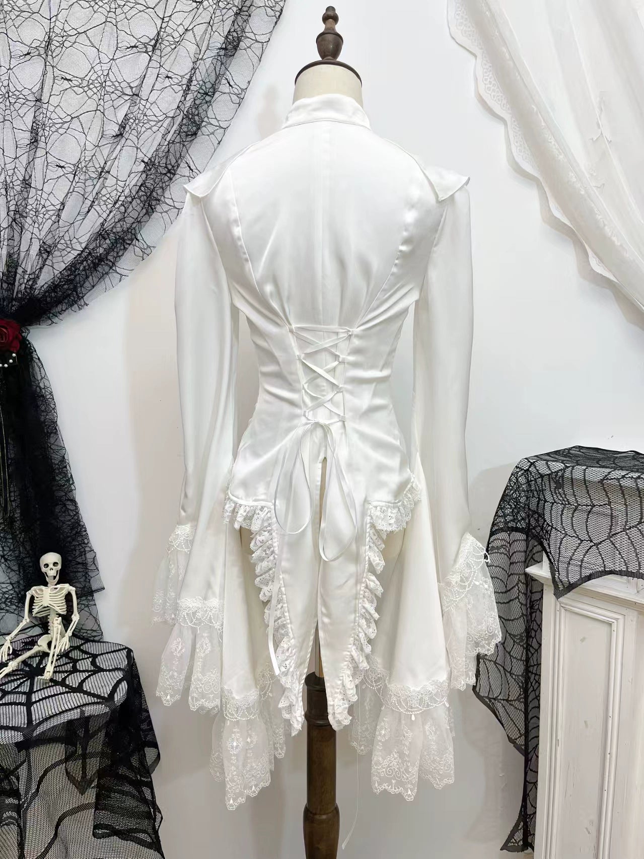 Acorn Lolita - Butterfly Shadow - Gothic Lolita Ruffled Shirt, Tailcoat Style