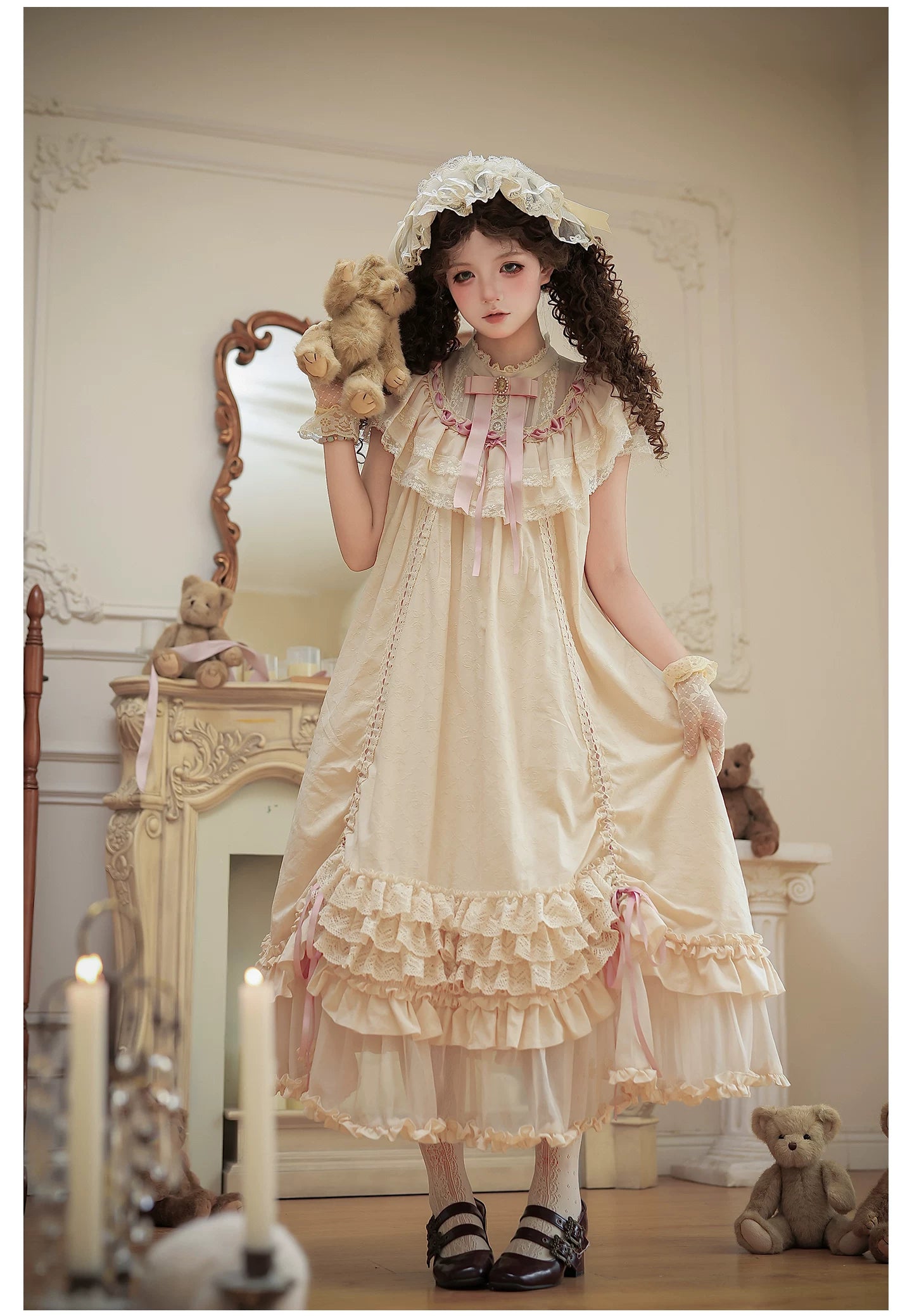 Lily's Dream - Cotton Lining Classic Lolita OP, Drawstring Liftable Hem 45539:854806