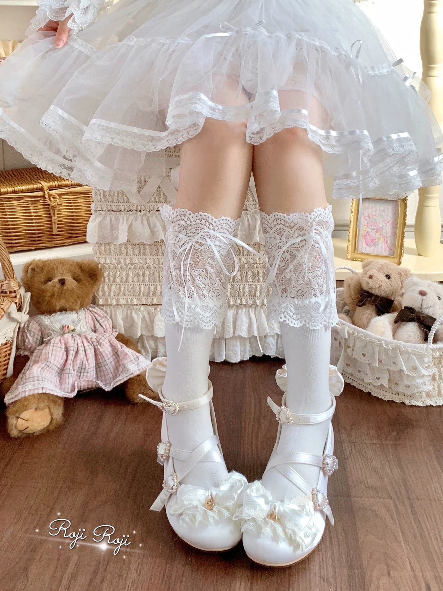 Combed Cotton Lolita Lace Spliced Socks with Colorful Bows 45619:855852
