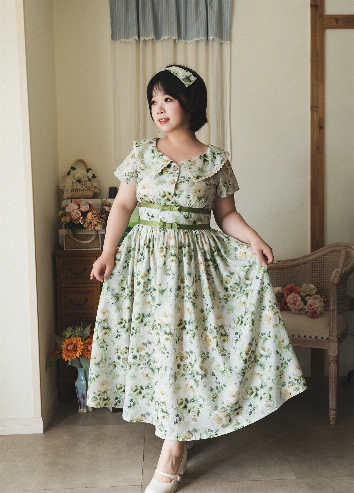Forest Holiday - Vintage Daily Lolita Floral Printed OP Dress (2XL L M S XL) 45506:851093