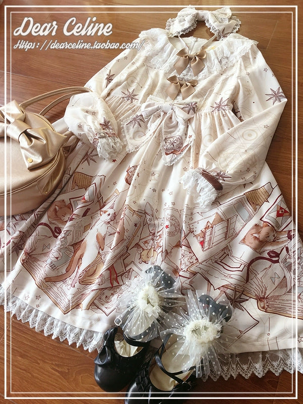 Dear Celine - Cat Professor's Magic Class - Daily Lolita OP Dress Long Sleeve Dress