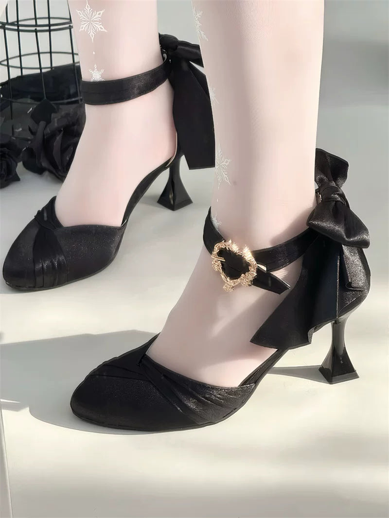 Coronation - Classic Lolita Wine Glass Shaped Heels Shoes, Detachable Bow