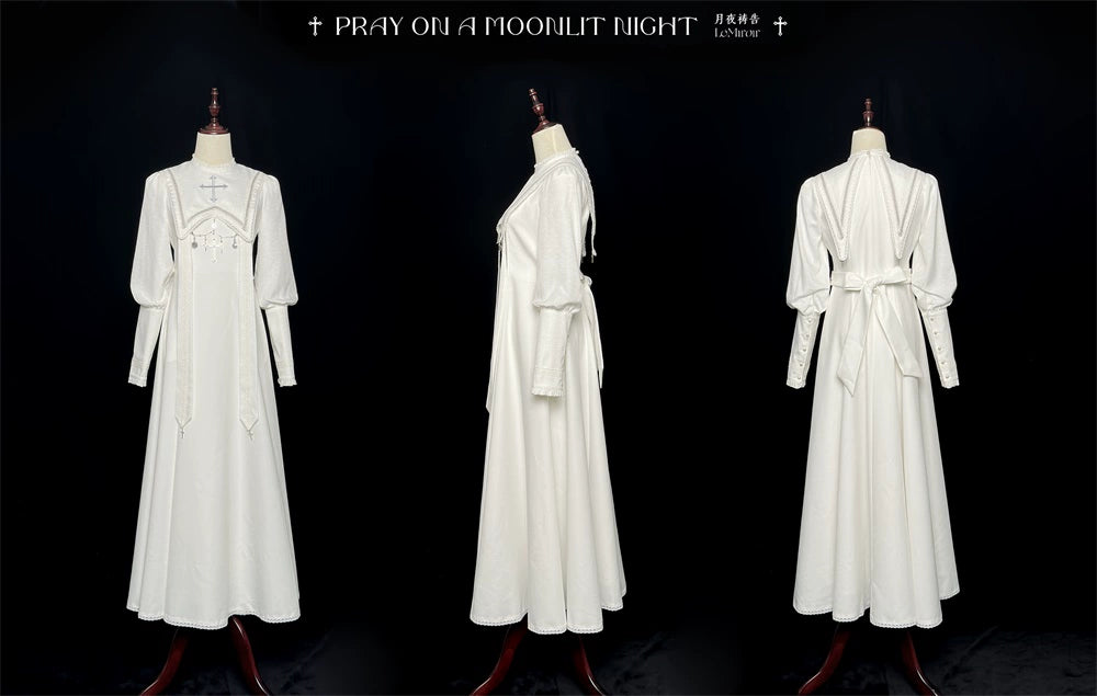 LeMiroir - Moonlit Prayer - Mutton Sleeve Nun Lolita OP Dress, Gathered Sleeve (2XL L M S XL) 43660:782596