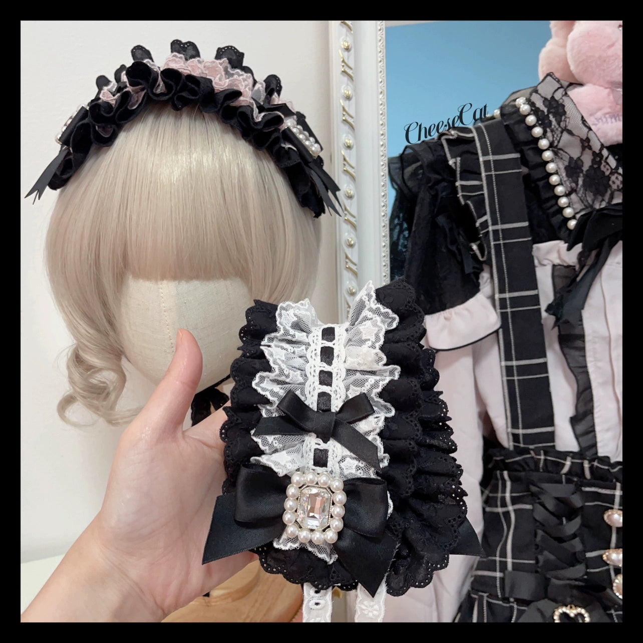 (BFM)Cheese Cat~Jirai Kei Lolita Hairband Lace Headdress   
