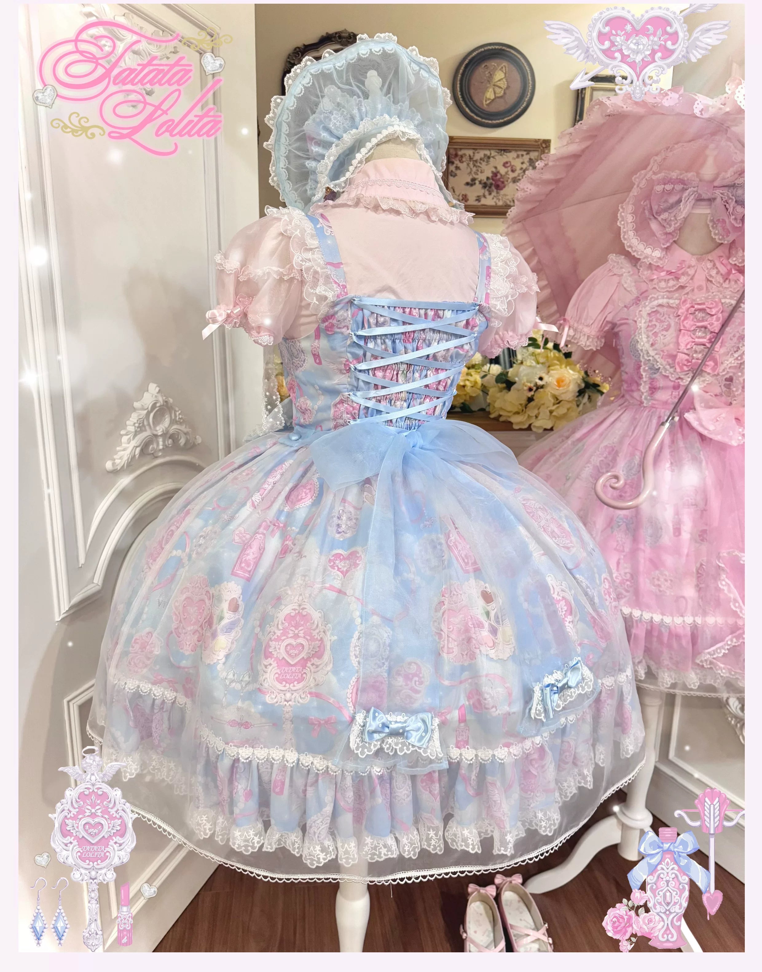 Cotton Lining Old School Lolita JSK Dress, Cosmetic Print 45924:868562