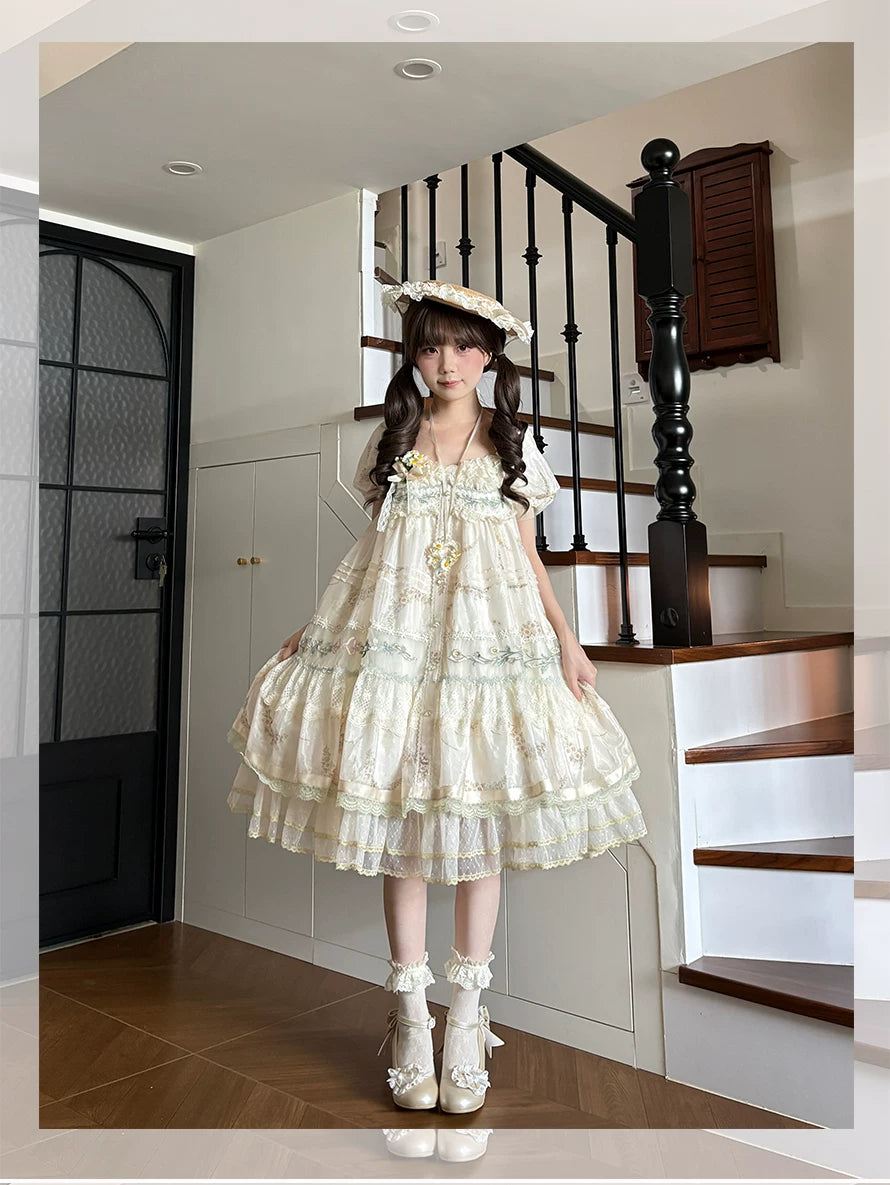 Daisy Poetry - Classic Lolita Lace JSK & OP Dress, Daisy Print and Embroidery 45825:864052