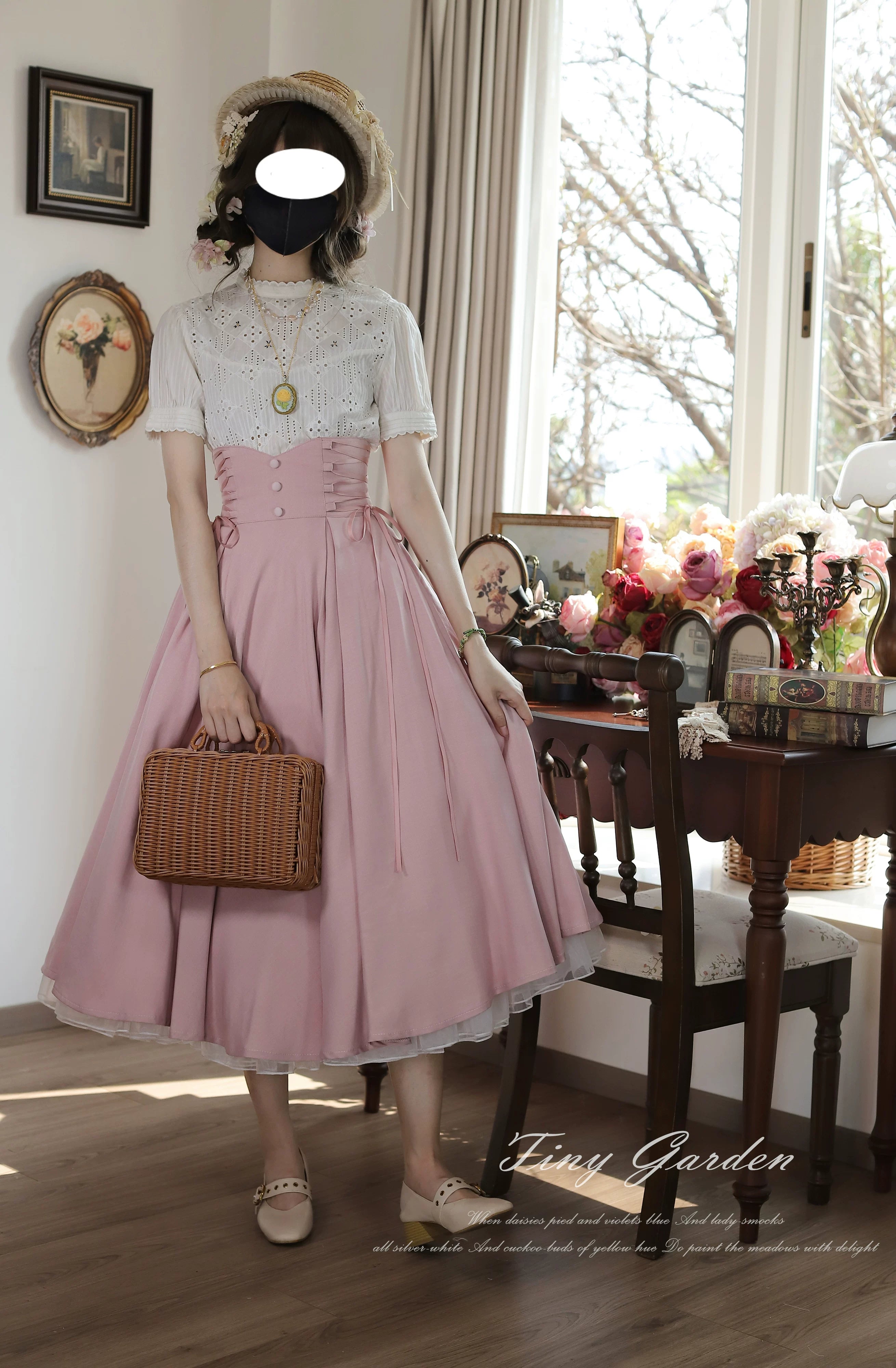 Morning Mist and Letter - Classic Lolita A-Line Skirt, High-Waist Fit