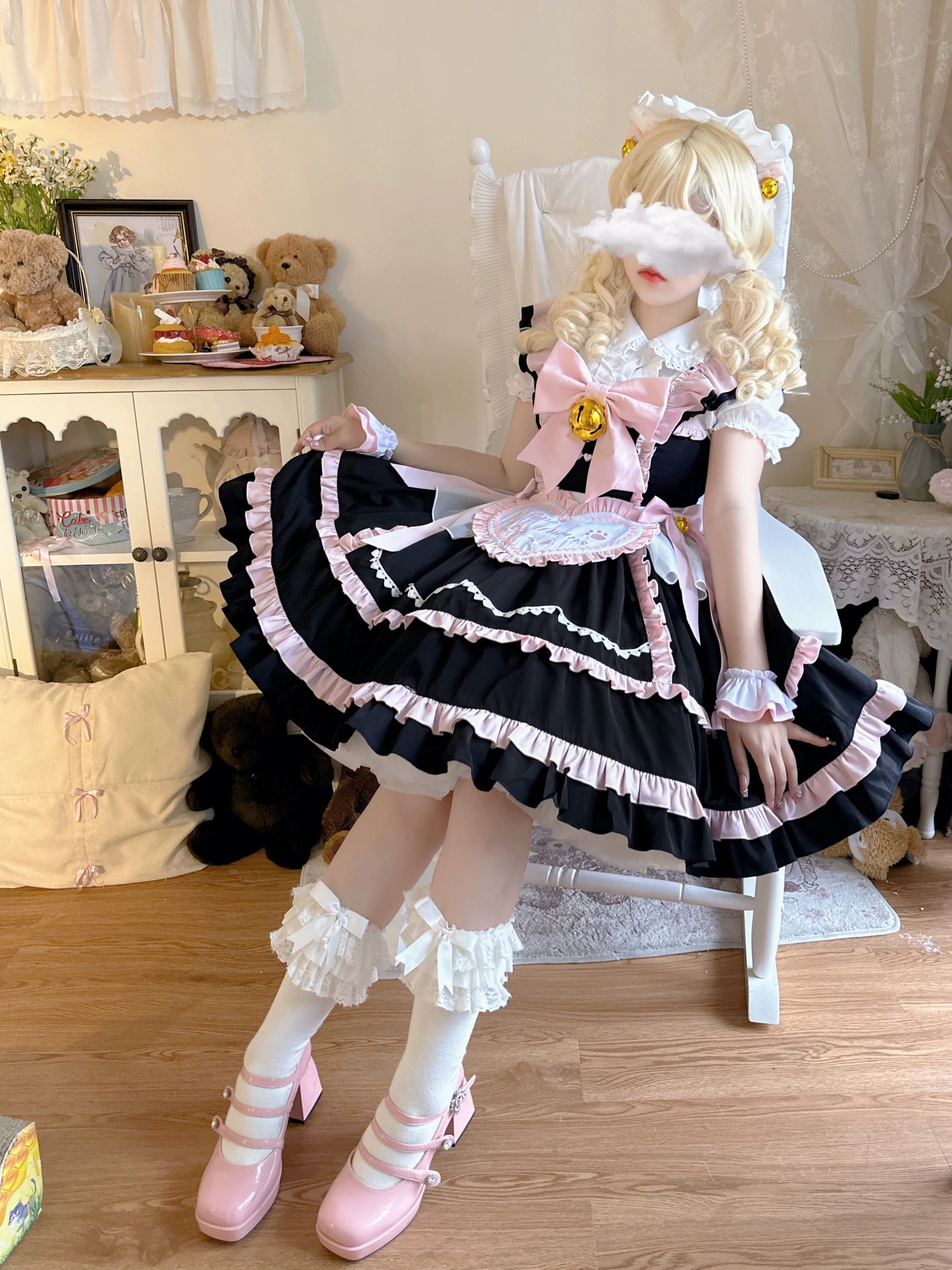 Sweetheart Chef - Sweet Lolita JSK Dress, Bell & Detachable Heart-shaped Apron