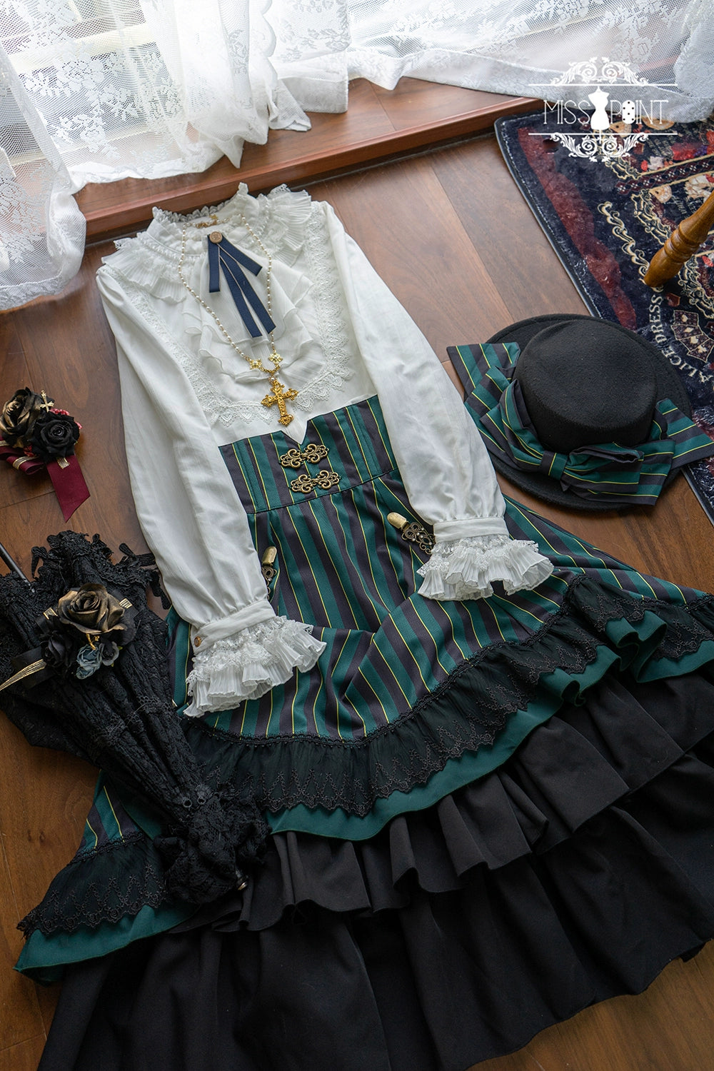 (Buyforme)Miss Point~Customized Lolita Elegant Striped High Waisted Fishbone SK 21544:312544