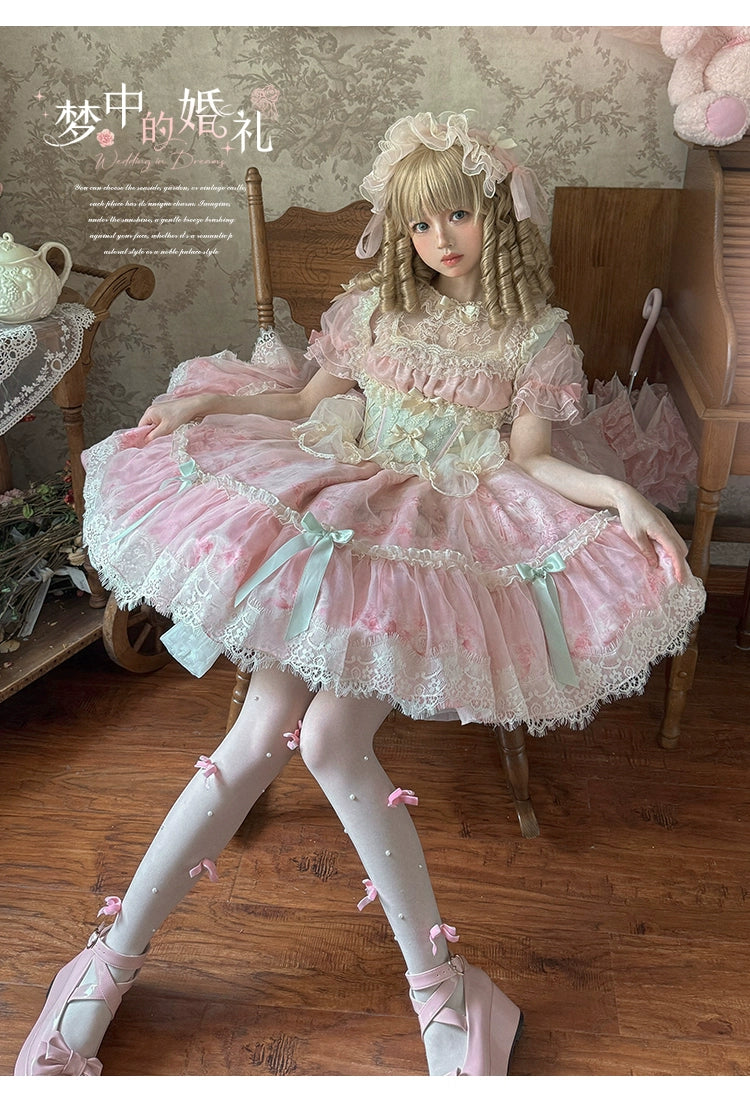 Spireme Cat - Wedding in Dream - Pink Sweet Lolita OP Dress, Detachable Corset