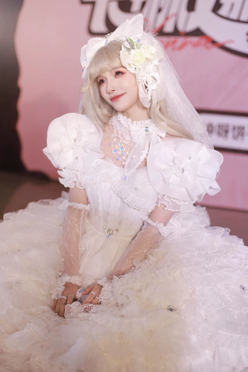 Moonlit Crystal Reverie - Wedding Sweet Lolita Top and Skirt Set, Fishbone Waist 44831:829604