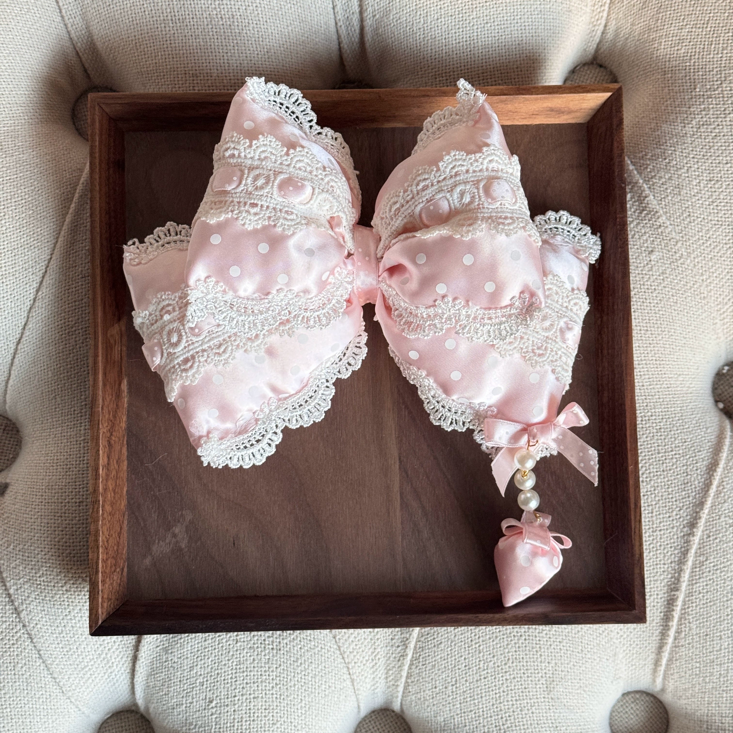 MAID - Sweet Lolita Headdress, Polka Dot Bow, Bunny Ear Light Pink Bow