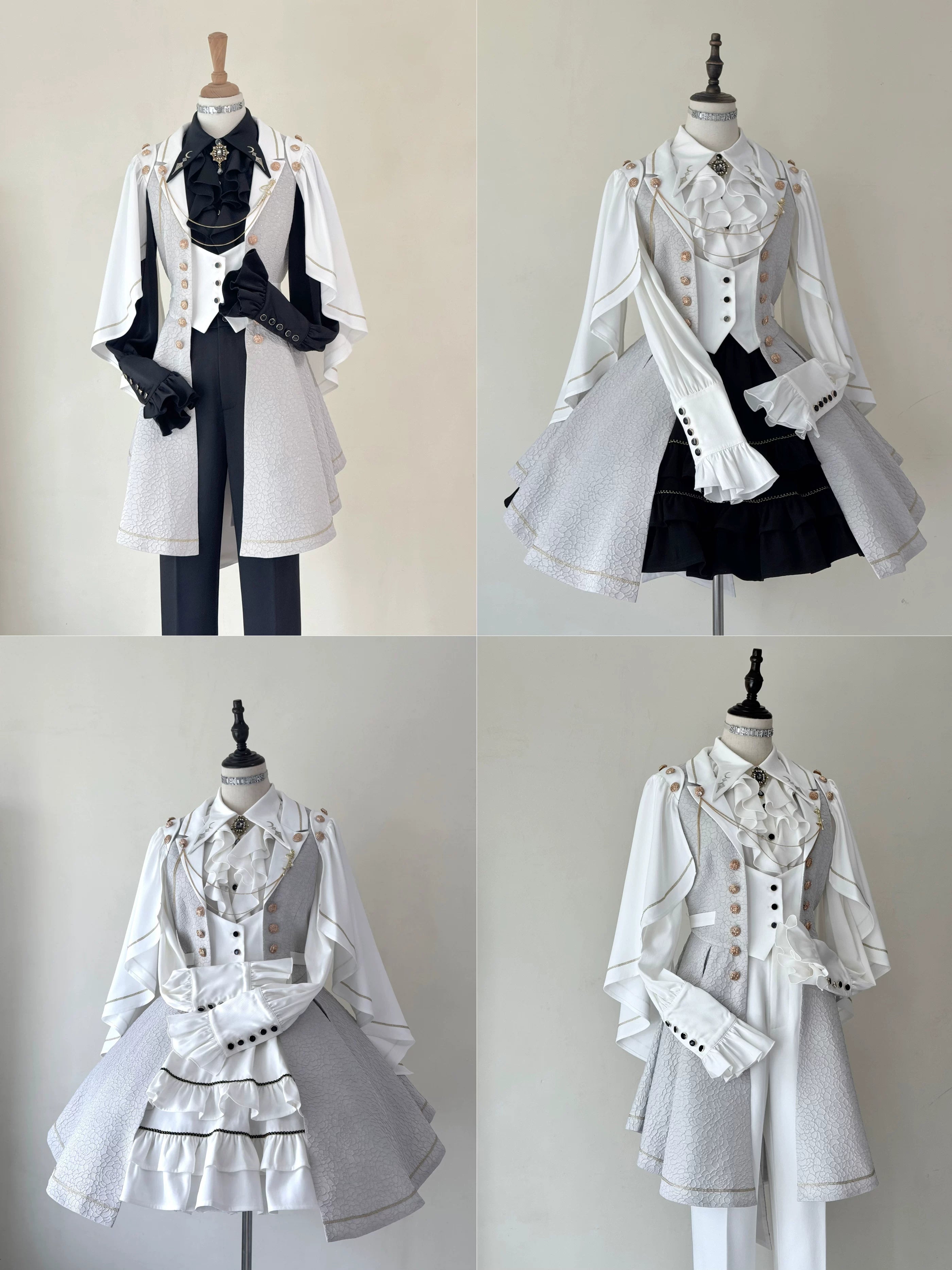 Fallen Moon Code - Retro Military Lolita Capelet-Sleeve Set: Vest, Skirt & Pants