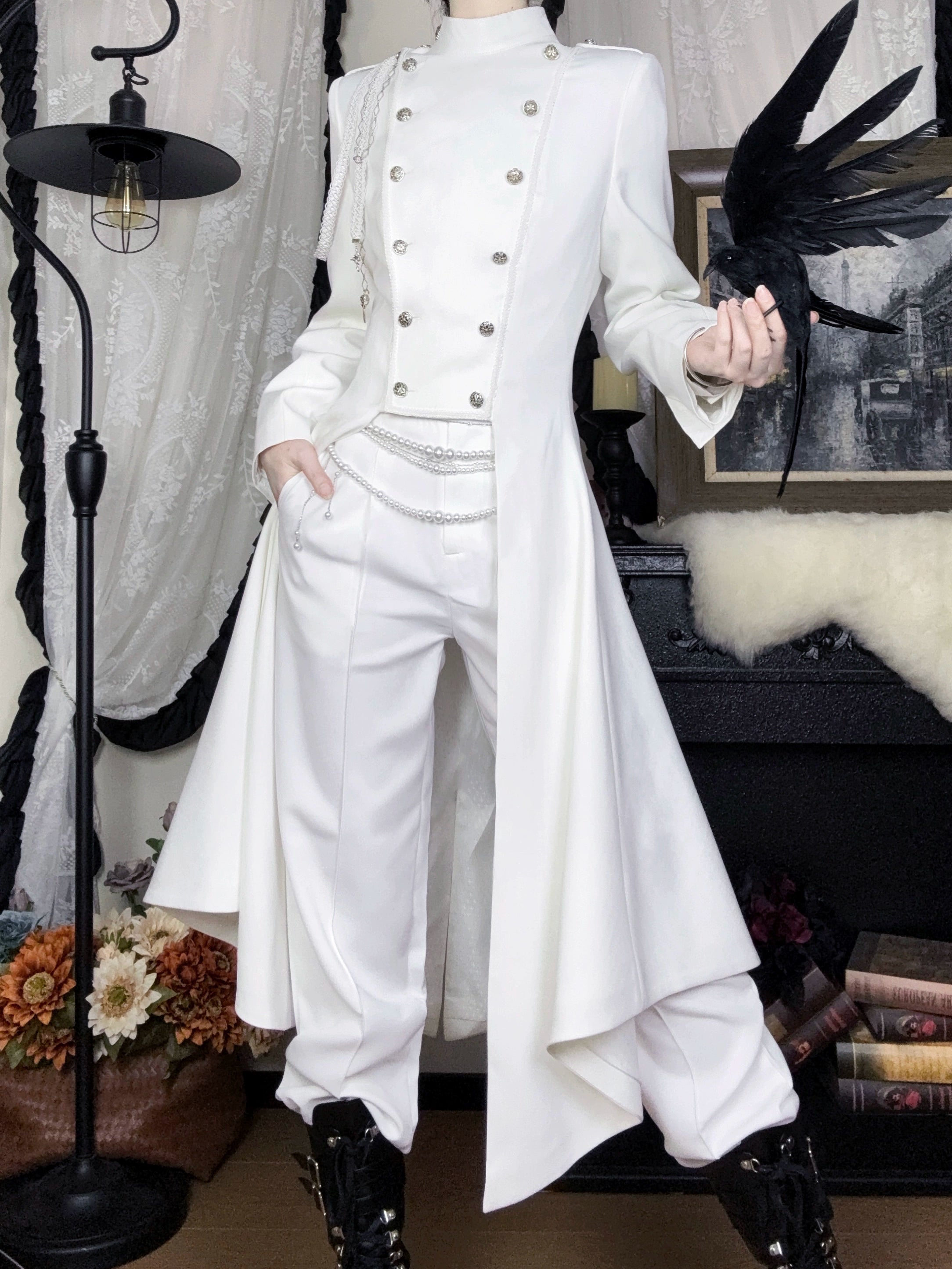 Galaxy Key - Eternal Night Moon - Double-Breasted Ouji Lolita Coat, Built-in Shoulder Pads 44342:805363