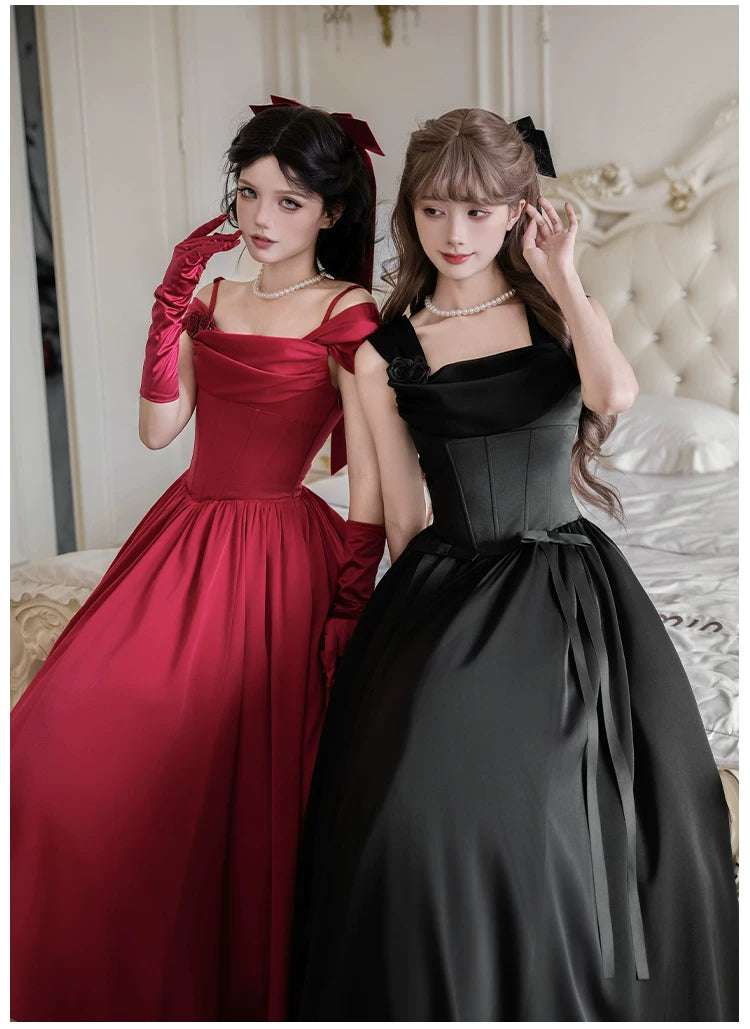 For Beloved - Classic Lolita Satin JSK Dress Set, Fishbone Waist