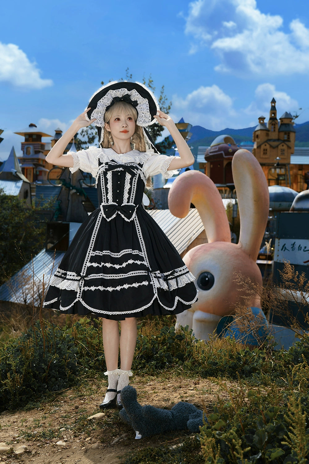 Vintage Petal Rabbit - Cotton Old School Lolita JSK Dress With Petal-Shaped Hem 43136:769625