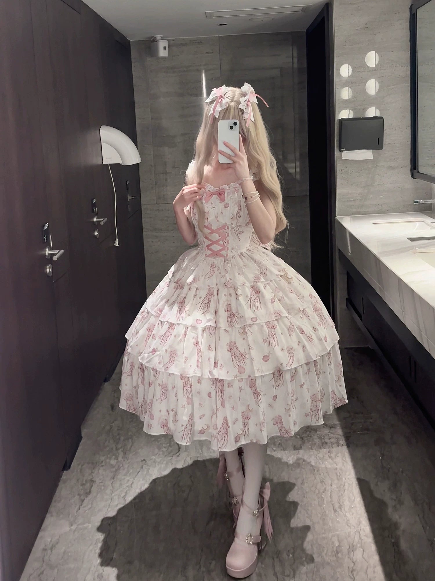 Starry Jellyfish - Printed Classic Lolita JSK Dress, Short Sleeve OP