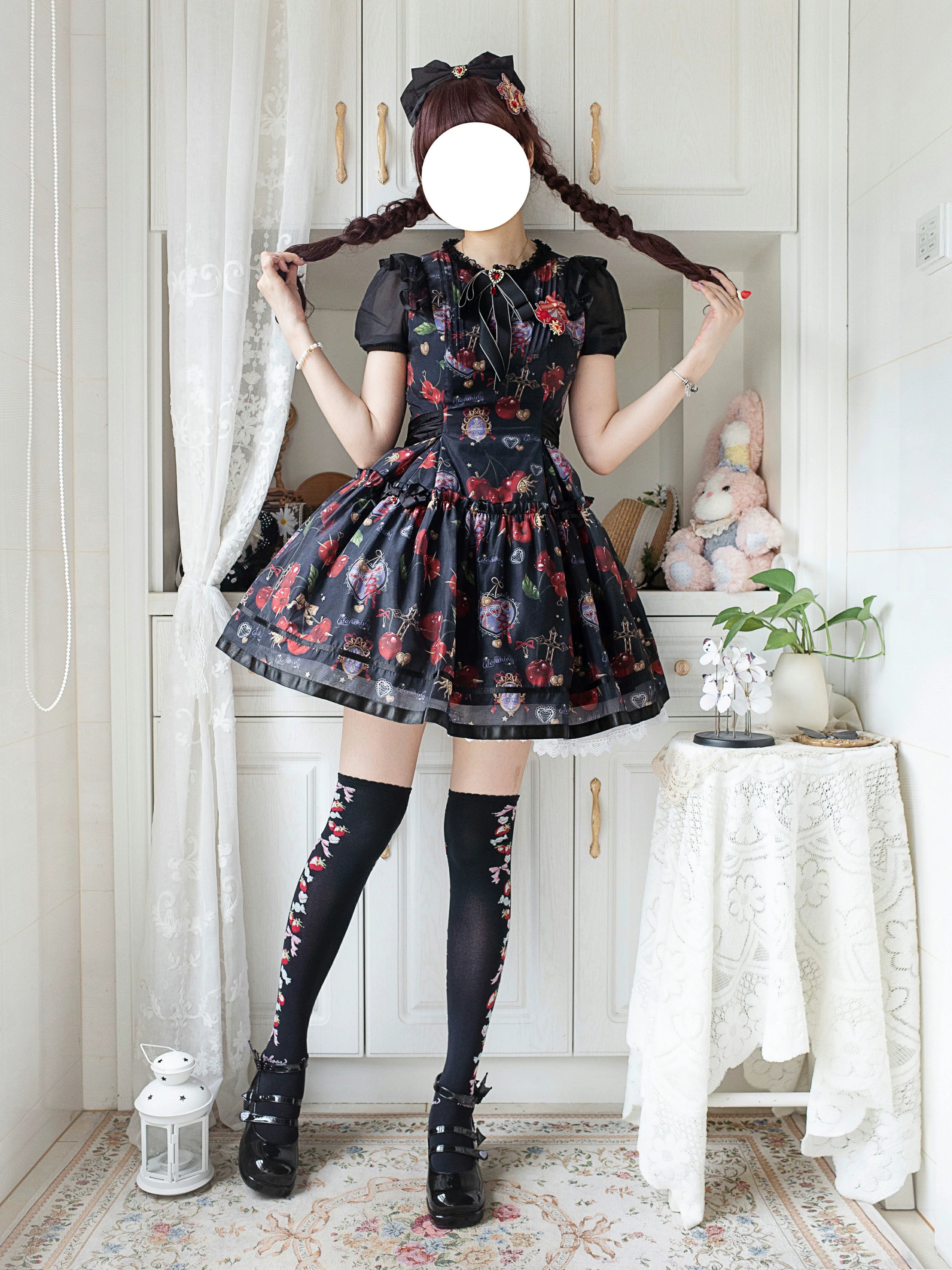 (Buy for me)Gloaming~Sweet Lolita Cherry print Short Sleeve OP and SK Set 28840:322586
