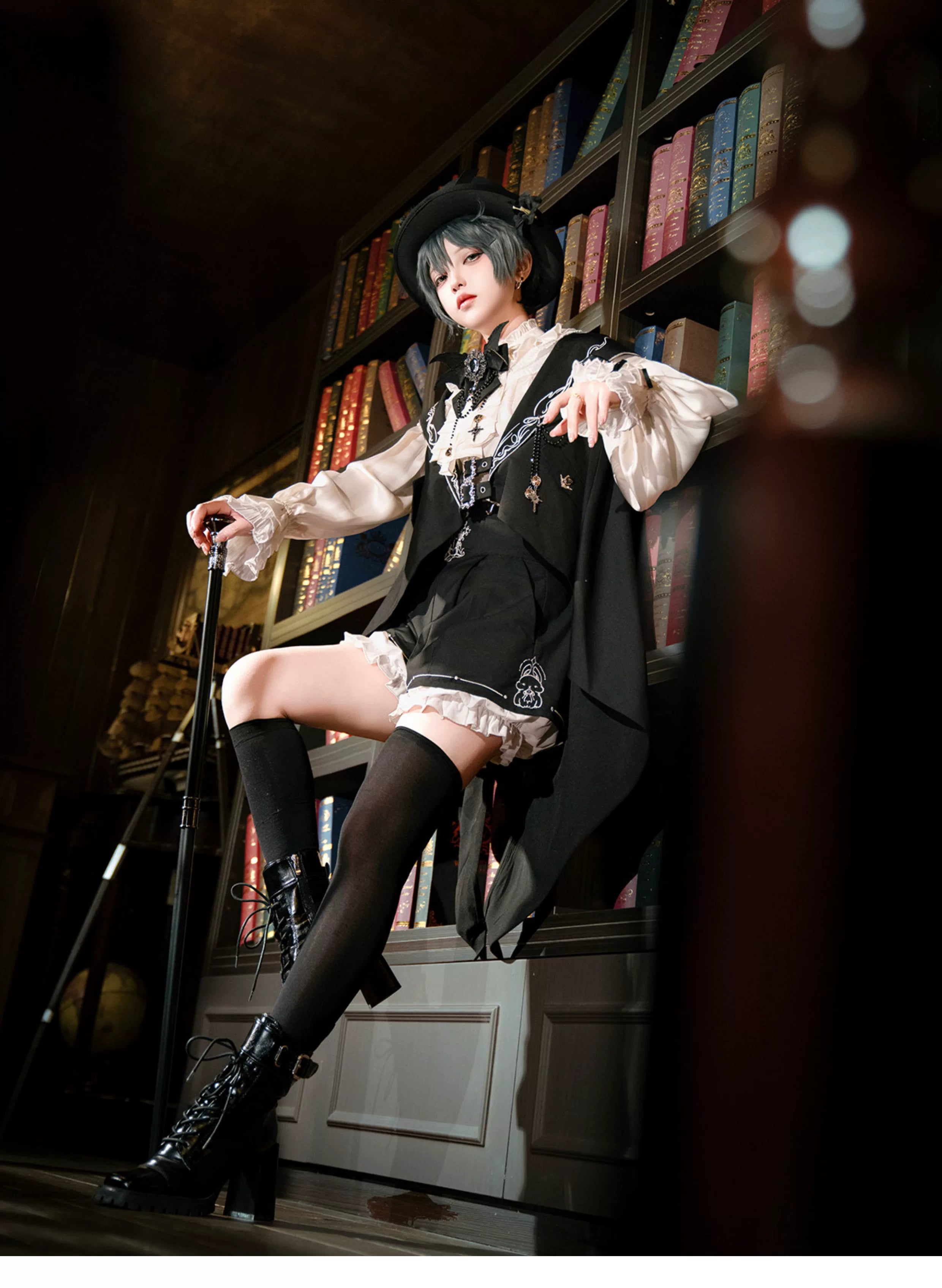 Bunny Ear Meteorite - Embroidered Ouji Lolita Set, Hooded Vest 44899:826867