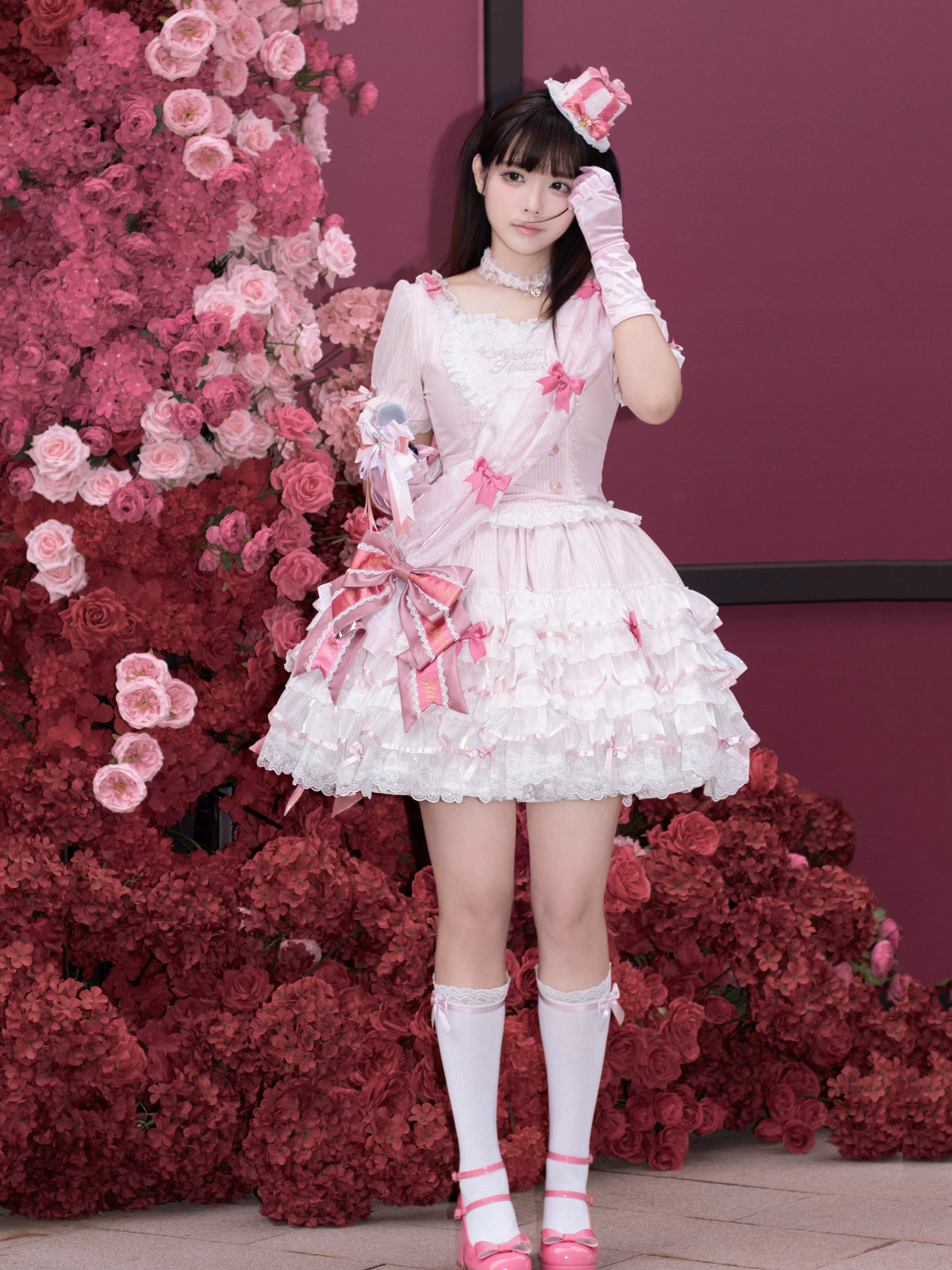 Sparkle Annie - Plus Size Sweet Lolita Top & SK Set, Cream Pink Pinstripe 45943:869220