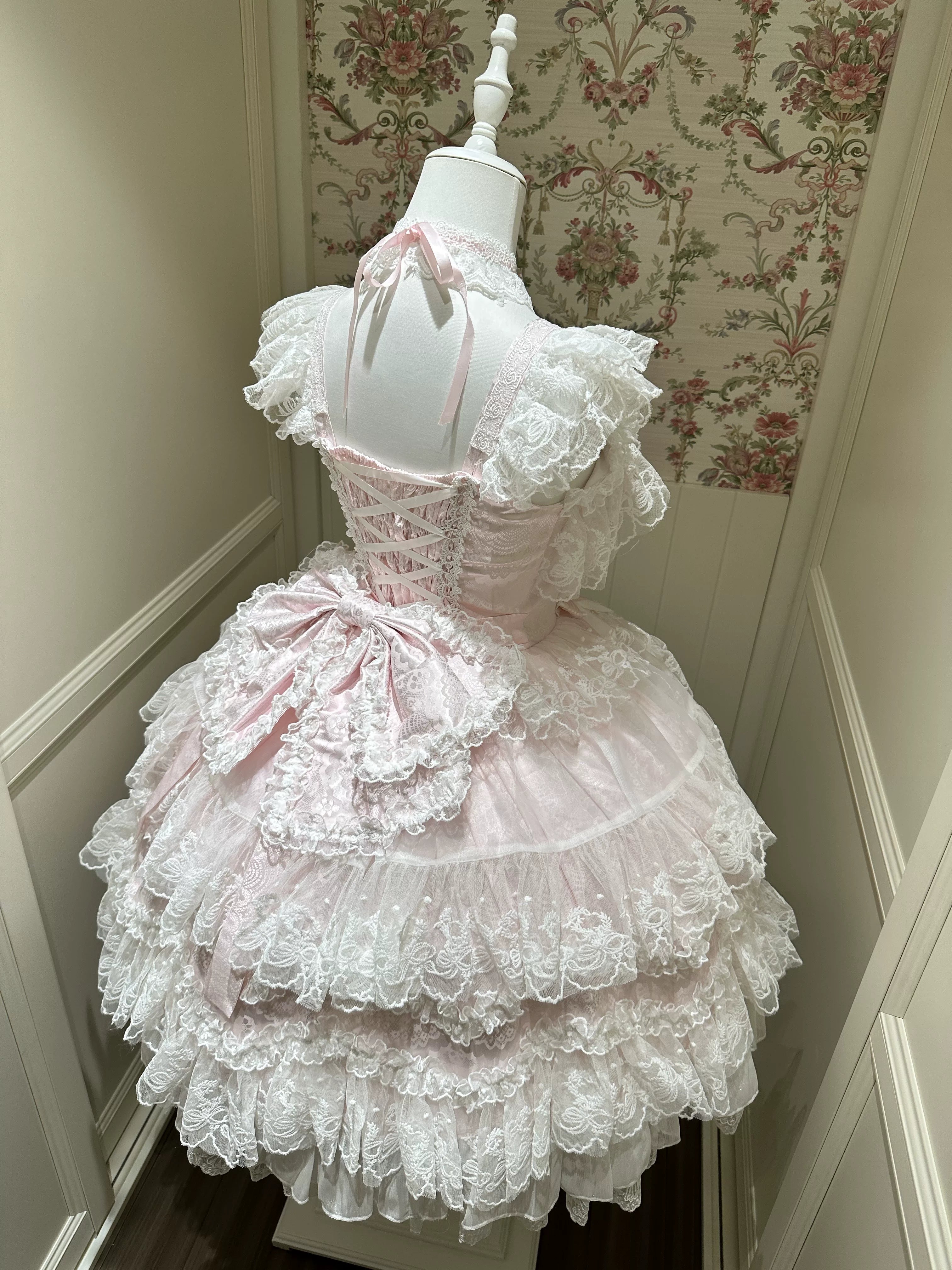 Sakura Blossom Dream - Dreamy Sweet Lolita JSK Dress, Abundant Lace & Bows