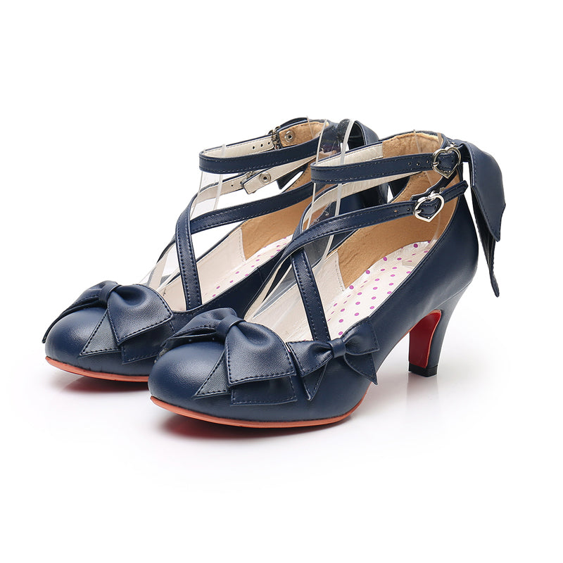 Sosic - Wind Tide Rumors - Cross-Strap Sweet Lolita Handmade Shoes 33 dark blue