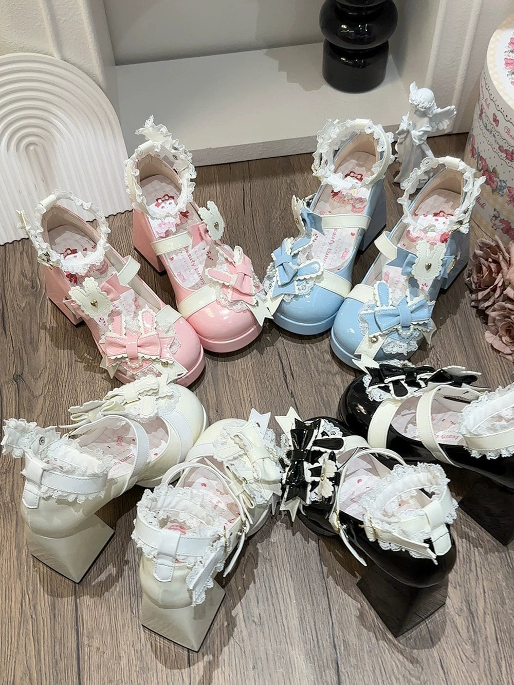 Sweet Bunny Tea Party - Sweet Lolita Chunky Heels Shoes, Bunny-ear Bow Decoration 44839:825389