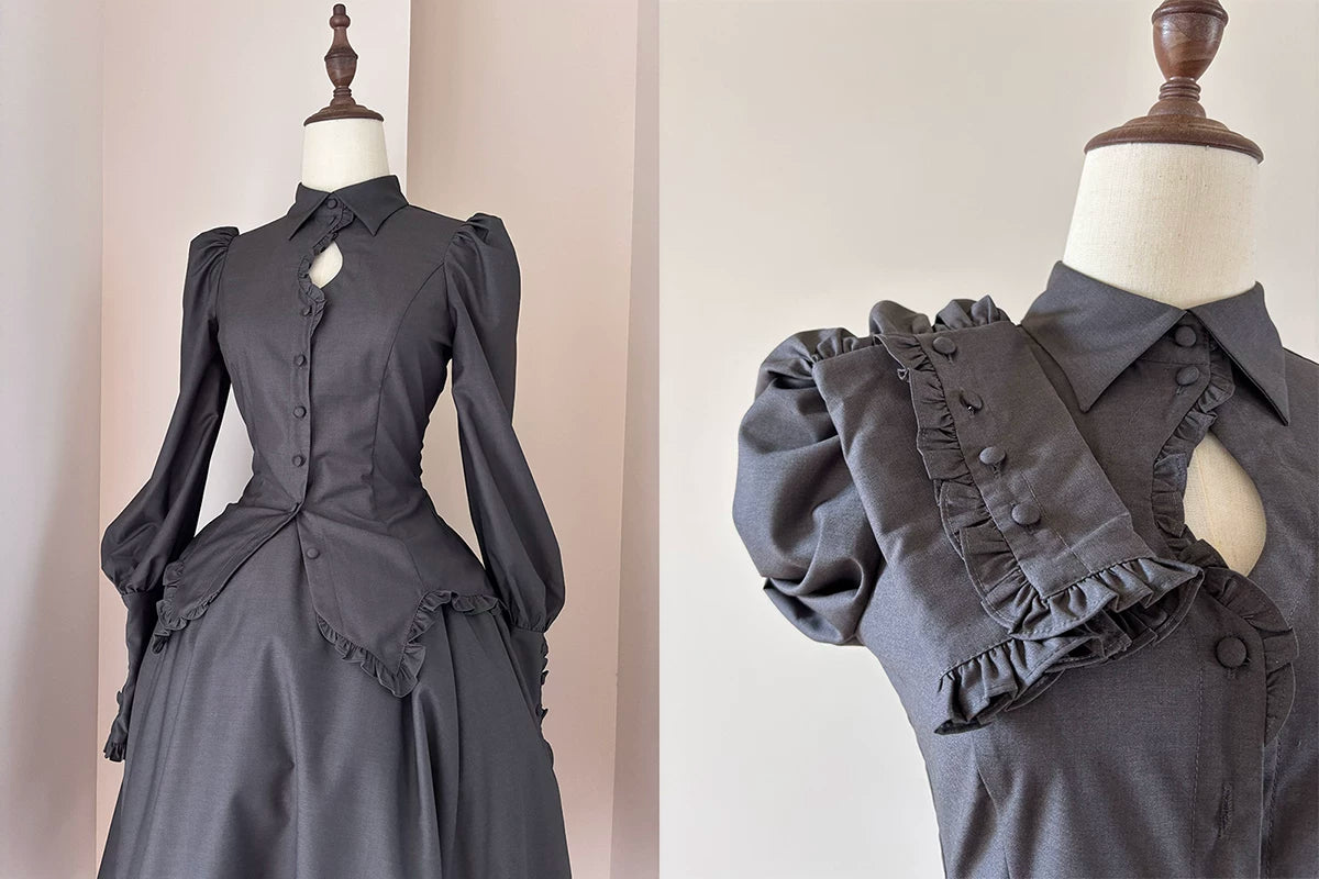 Shadow Hymn - Gothic Lolita Solid Shirt & Skirt, Side Zipper