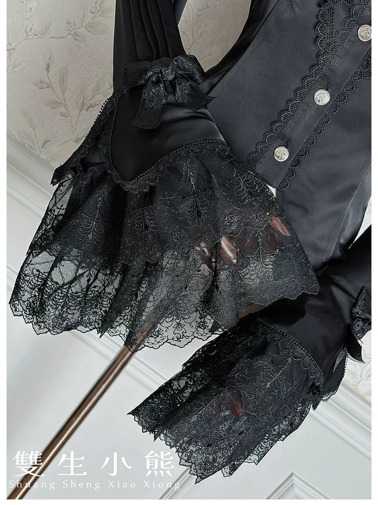 Dark Fog Feast - Gothic Lolita Satin Blouse, Hime Sleeves